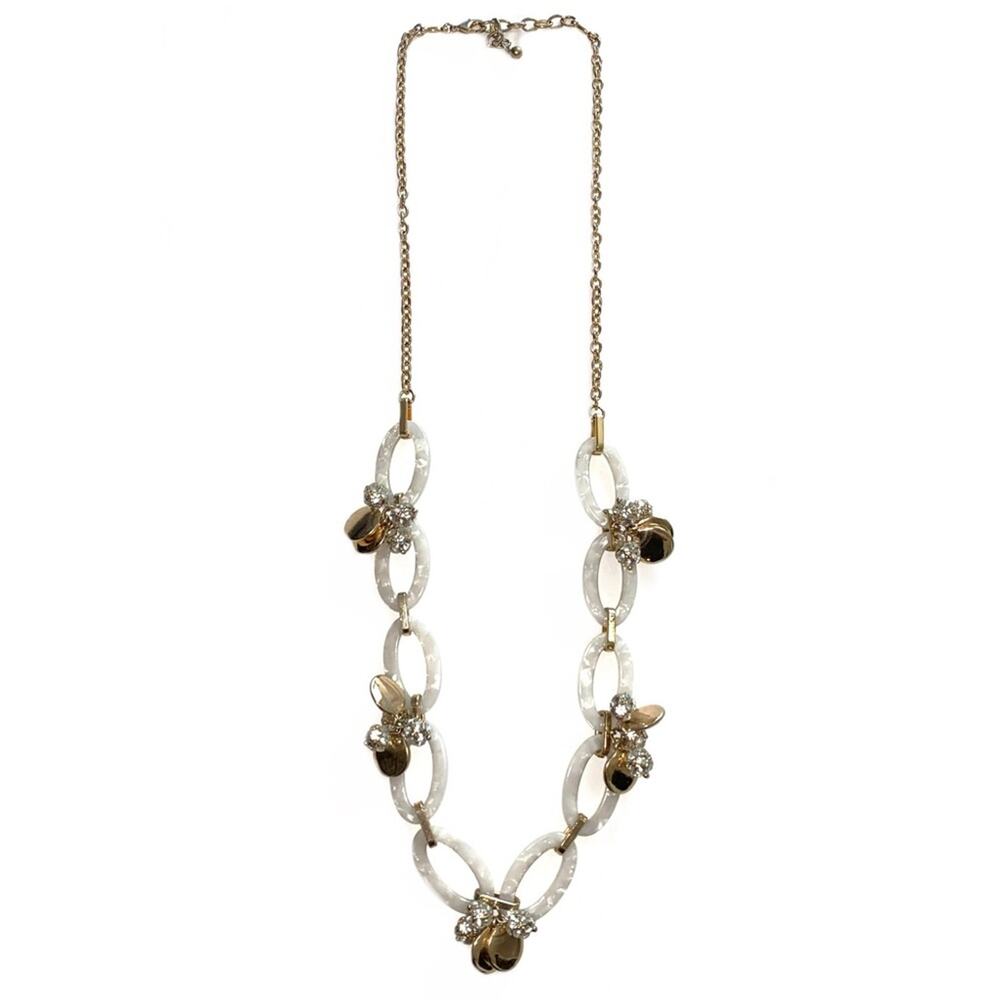 Long White Pearlescent Lucite Link & Bauble Necklace